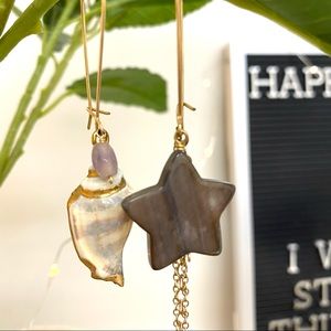 Gold and Brown Star Shell Earrings
